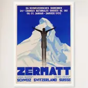 Galrie Vintage 1932 Zermatt Switzerland Ski Poster - Aerial Art for Ski Lovers, White Frame, 50 x 70cm (20 x 28inch)
