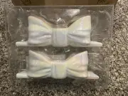 Target Bullseye Set of 2 Ceramic Iridescent Taper Bow-Shaped Candle Holders NEW