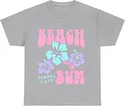 [X.Style] Beach Bum Summer Vibes Coconut Girl Pastel Graphic Trendy Y2k 90s Retro T-Shirt for Adults Crew Neck Short Sleeve Tee Shirt Grey S