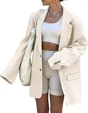[Grlasen] Women Casual Elegant Long Sleeve Oversized Lapel Blazers Open Front Solid Work Office Jacket Blazer