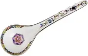 Spoon 1 Piece Chinese Small Soup Spoon for Soup Rice Ramen Cereal Ceramic Long Handle Soup Spoons Enameled Porcelain Tablespoon Ladle Cuchara(White)