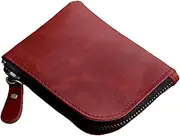 [JJNUSA] Genuine Leather Zipper Coin Purse Wallet With Key Car Smart Holder, Change Purse, Coin Pouch Holder For Men, Red, Zipper
