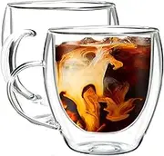Youngever 2 Pack 250ML Glass Coffee Cups, Espresso Cups, Double Wall Thermo Insulated Coffee Cups, Glass Coffee Mugs