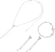 [GAROZATION] Rhinestone Tassel Earrings Necklace Bracelet Crystal Dangler Elegant Jewelry Set