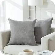 Topfinel Cushion Cover 65 x 65 cm Grey Set of 2 Fluffy Chenille Decorative Living Room Cushion Covers Sofa Cushion Decorative Cushion for Sofa Bed Garden Balcony Outdoor