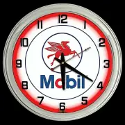 16" Mobil Oil Nostalgic Pegasus Sign Red Neon Wall Clock Garage Man Cave