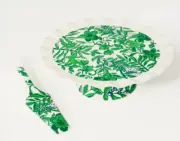 Lilly Pulitzer Cake Stand Set + Knife Fiddle Leaf Green #017521 NEW