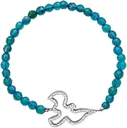 [JewelryWeb] 925 Sterling Silver Rhodium Plated Lite Blue Faceted Quartz Bracelet CZ Simulated Diamond Dove Link-Bracelet for Women