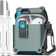 [R-fun] for AirPods 2nd Generation 2019,1st Gen 2016 Charging Case Cover, Full Drop Protection Auto Pop-Up Lid Design for Apple Airpods Case with Cleaner Kit & Keychain,Pine Green