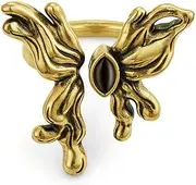 [Yudisho] Open Adjustable Butterfly Ring for Women Girls, Gold Butterfly Ring, Cuban Rings, Metal, No Gemstone