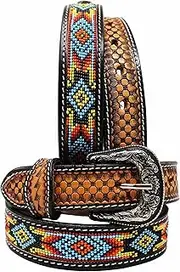 [CHALLENGER] Kids Youth Western Rodeo Floral Tooled Beaded Leather Belt 26RT12Kids