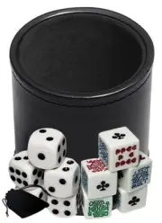 PU Black Leather Dice Cup, White Pip & Poker Dice Clubs Ace, Storage Pouch Set
