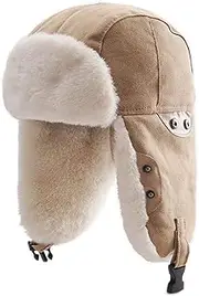 [YJZQ] Men's Super Warm Trapper Trooper Hat Pilot Cap Hunting Ski Hat With Ear Flap Thick Fleece Bomber Hat Windproof Winter Ushanka Hat With Strap