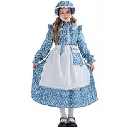 19th Century 1800s Old West Prairie Dress Bonnet and Apron Set Pioneer Girls' Halloween Carnival World Book Day School Event Dress Up Historical reenactment Ki