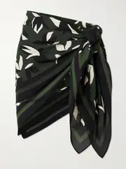 [Matteau] Matteau - Printed Silk-georgette Pareo - Green - One size One size Green