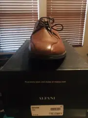Alfani Mens Seth Leather Lace Up Dress Oxfords, Tan, Size 12.0 SeZd