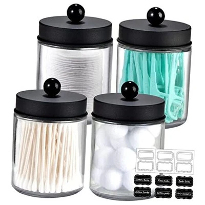 4 Pack Apothecary Jars Bathroom Vanity Storage Organizer Set -Countertop