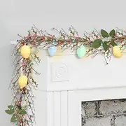 Easter Garland with Egg Lights and Mixed Berry, Easter Decorations for The Home, Ma le, Fro Door, Wall - Bendable g Easter Egg Garland with Lights Decor Indoor/