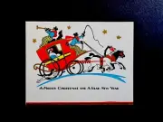 1 VTG Unused Art Deco Xmas Greeting Card Lady In A Carriage Ride W/ Hound Dogs