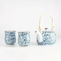 在飛比找Yahoo奇摩購物中心優惠-日本製 野花陶瓷茶具組 日式茶壺 茶器 茶具 杯子 煎茶杯 