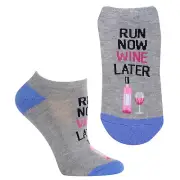 Hotsox Womens Run Now Wine Later Socks, Grey, 1 Pair, Womens Shoe 4-10