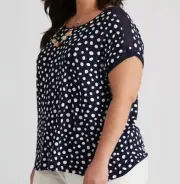 Autograph Size 26 Tab Detail Knit Top - Womens - Plus Size Curvy - Navy Spot
