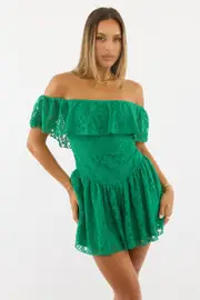 Green Off Shoulder Playsuit Lace - Size 16XL, Women's Playsuit