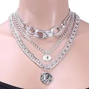 [generic] Layered Necklaces for Women - Cuban Chain with Carving Coin Pendant,Layered Gold Necklace Girls Jewelry