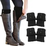 [PHOGARY] 2 Pairs Winter Warm Boot Cuffs for Women - Crochet Knitted Boot Socks - Black, One Size