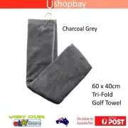 Golf Tour Towel Cut Velvet Tri-fold 60 x 40cm Metal Clip Bag Buggy *Grey