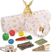 HERCOCCI Rabbit Tunnel and Tubes, Bunny Hideout Tunnel with Chew Toys for Rabbit Guinea Pig Ferret Bunny