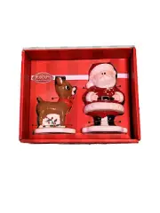Rudolph The Red Nose Reindeer & Santa Salt & Pepper Shakers. NIP