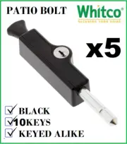 5x Whitco Patio Bolt W2206317C4 Black Glass Sliding Door Lock Keyed Alike 10keys