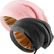 2PCS Silk Bonnet Satin Lined Hair Bonnet for Women Sleep Cap, Adjustable Curly Hair Head Scarf Night Caps