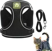 Cat Collars Harnesses and Lead Set Kitten Walking Escape Proof Adjustable Lead Vest Set For Ferret Puppy Rabbit,Kitten Lead and Harness Set with Reflective Strip Breathable Soft Mesh Cat Jacket(M)