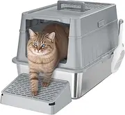 Lifewit Stainless Steel Litter Box with Plastic Lid, Extra Large Enclosed Covered Sifting Cat Litter Box, Front Entry Exit Kitty Metal Litter Box Enclosure with Scoop & Pedal, Gray