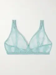 [Eres] Eres - Fleur Du Sel Gourmande Embroidered Stretch-mesh Soft-cup Bra - Light blue - 80B 80B Blue