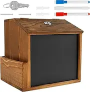 Wood Suggestion Box with Slot and Lock, Countertop or Wall Mounted Ballot Box with Chalkboard, Donation Box for Saving Fundraising, Multifunctional Comment Box with Chalkboard Vintage