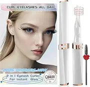 Heated Eyelash Curler - 2 in 1 Clip-Type Eyelash Curler - Electric Eyelash Curler Rechargeable for 24H Long Lasting, 3 Heating Modes, 8S Fast Heating, Makeup Tool Gifts for Women Girls, White-A1A