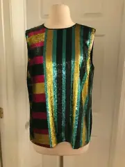 DIANE VON FURSTENBERG SEQUIN SAXON STRIPE SHELL TOP SIZE M MULTI $500