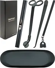 5 in1 Candle Accessory Set with Rechargeable Candle Lighter, Candle Wick Trimmer, Candle Wick Snuffer, Candle Wick Dipper, Storage Tray Plate, Candle Care Kit (Matte Black)