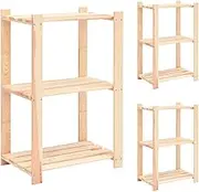 3-Tier Storage Racks Set of 3, Solid Wood Pine 60x38x90 cm, Durable Shelving Unit with 150 kg Capacity, Versatile Organizer for Home and Commercial Use
