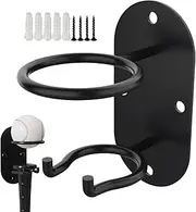 Zqkimzi Baseball Bat Wall Mount, Metal Bat Rack, Heavy-Duty Storage Bracket, Baseball Ring Holder, Bat Display Case, Perfect for Hockey, and Softball Storage, 12x6x12 cm, Steel, Black