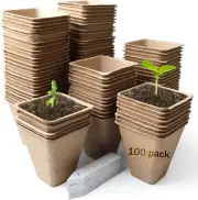 Peat Pots, 100 Pack 3.15 Inch Square Seed Starter Tray Seedling Pots Organic Pea