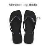 HAVAIANAS 2024新款 SLIM SQUARE LOGO METALLIC 黑色 女款 夾腳拖鞋-阿法伊恩納斯