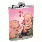 Vintage Heart Valentine Cherub Doll Flask 8oz Stainless Steel Pink