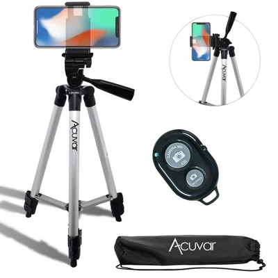 1P 50" Camera Tripod Stand + Phone Holder & Remote For Smartphone iPhone Samsung