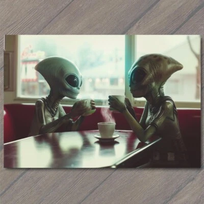 4x6" Alien Casual Cafe Sitting Normal Everyday Mundane Restaurant Strange