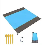 NEW Alpha Beach Blanket Sandproof W/CARRYING BAG & TAKES 9'X10' BLUE/GRAY