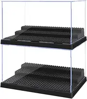 2 Pack Display Case for Minifigure Action Figures Blocks, Acrylic Minifigure Display Case Box Storage with 3 Movable Steps Gift for Kids Adults (Black)